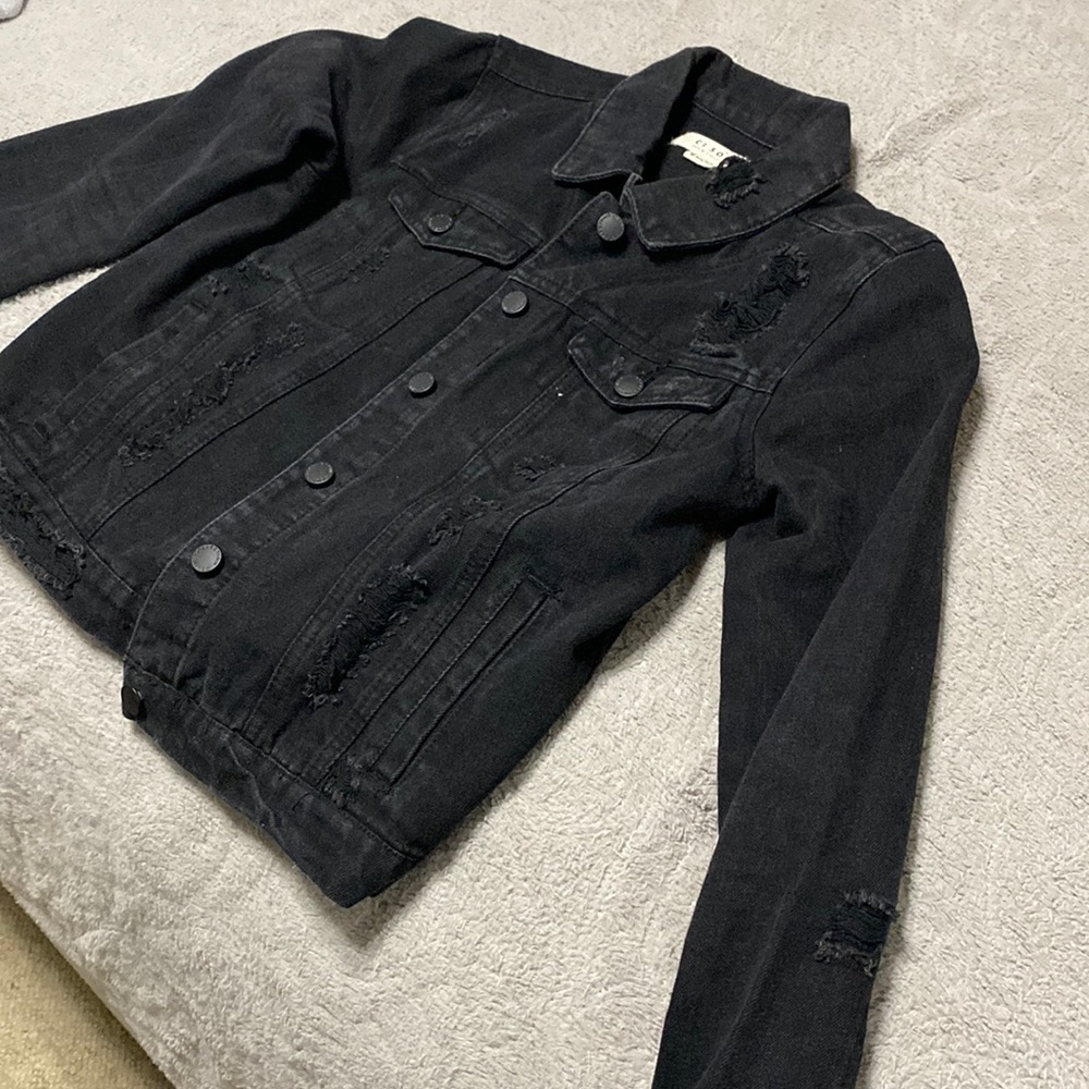 Black distressed denim jacket